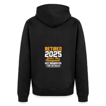Pension 2025 Retraite 2025 Retraité Retraité Retraité - Veste à capuche bio Premium Unisexe - noir - Dos - Nico (187cm)