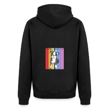 Boston Terrier - Unisex Premium Bio Zip Hoodie - Schwarz - Hinten - Nico (187cm)