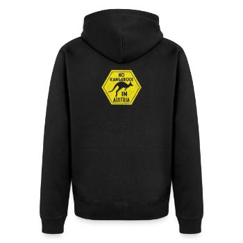 No Kangaroos In Austria Yellow Sign T Shirt - Unisex Premium Bio Zip Hoodie - Schwarz - Hinten - Nico (187cm)