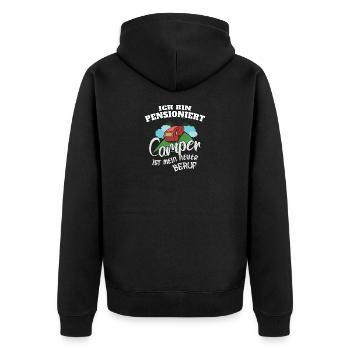 Ich bin pensioniert - Camper ist mein Job - Unisex Premium Bio Zip Hoodie - Schwarz - Hinten - Nico (187cm)
