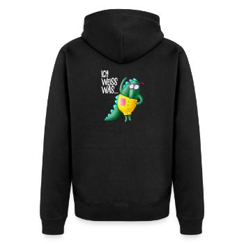 Ich weiss was | Schüler Krokodil lustiger Drache - Unisex Premium Bio Zip Hoodie - Schwarz - Hinten - Nico (187cm)