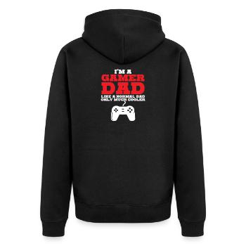 IM A GAMER DAD Geschenk Motiv T-Shirt - Unisex Premium Bio Zip Hoodie - Schwarz - Hinten - Nico (187cm)