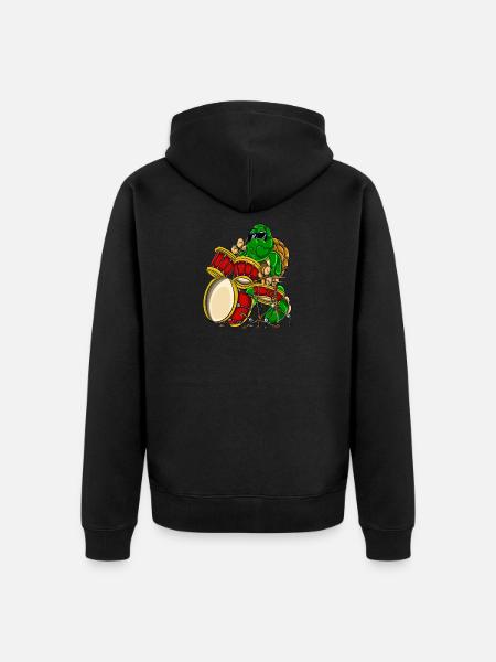Turtle drummer animal - Unisex Premium Organic Zip Hoodie - black