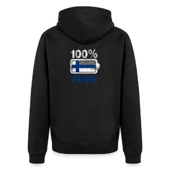Finnland Finne Batterie - Unisex Premium Bio Zip Hoodie - Schwarz - Hinten - Nico (187cm)