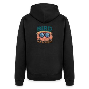 Vogel Fernglas - Unisex Premium Bio Zip Hoodie - Schwarz - Hinten - Nico (187cm)