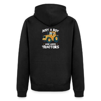 Nur ein Junge, der Traktoren für Traktorkinder liebt - Unisex Premium Bio Zip Hoodie - Schwarz - Hinten - Nico (187cm)
