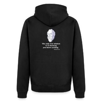 Sokrates Zitat Antike Philosoph Philosophie Spruch - Unisex Premium Bio Zip Hoodie - Schwarz - Hinten - Nico (187cm)