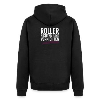 Roller sichten und vernichten - Unisex Premium Bio Zip Hoodie - Schwarz - Hinten - Nico (187cm)
