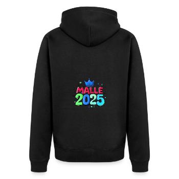 Malle 2025 Bunt Mallorca Krone - Unisex Premium Bio Zip Hoodie - Schwarz - Hinten - Nico (187cm)