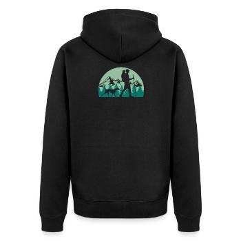 Wanderer mit Hund Wandern Berge Natur Camping - Unisex Premium Bio Zip Hoodie - Schwarz - Hinten - Nico (187cm)
