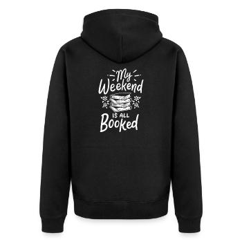 Mein Wochenende ist alles gebuchte Bücherliebhaber Bücherwurm Geschenk - Unisex Premium Bio Zip Hoodie - Schwarz - Hinten - Nico (187cm)