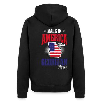 Georgia Pfirsich-Amerika mit georgischer Teileflagge - Unisex Premium Bio Zip Hoodie - Schwarz - Hinten - Nico (187cm)
