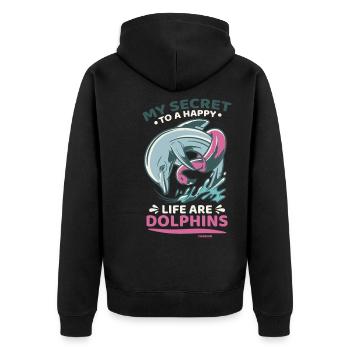 Delfin - Unisex Premium Bio Zip Hoodie - Schwarz - Hinten - Nico (187cm)