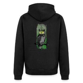 Enchanting Nocturne: Owl's Emerald Gaze - Unisex Premium Organic Zip Hoodie - black - Back - Nico (187cm)