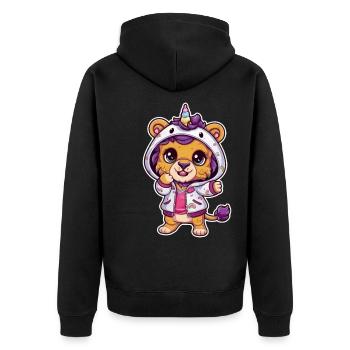Licorne lion kawaii aux couleurs brillantes - Veste à capuche bio Premium Unisexe - noir - Dos - Nico (187cm)