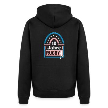 Rugby Jubiläum 10 Jahre Trainer Spielerin Spieler - Unisex Premium Bio Zip Hoodie - Schwarz - Hinten - Nico (187cm)