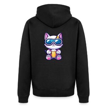 Katze Apres Ski Bier - Unisex Premium Bio Zip Hoodie - Schwarz - Hinten - Nico (187cm)