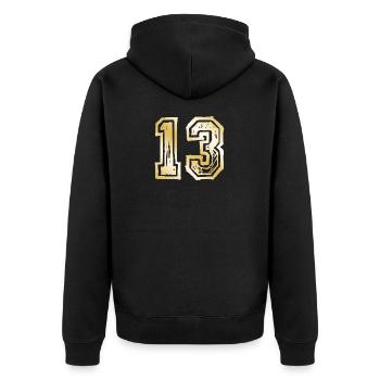 13 Number Gold - Unisex Premium Organic Zip Hoodie - black - Back - Nico (187cm)
