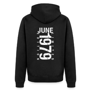 Juni 1979 Juni Geburtstagsgeschenk Juni 1979 - Unisex Premium Bio Zip Hoodie - Schwarz - Hinten - Nico (187cm)