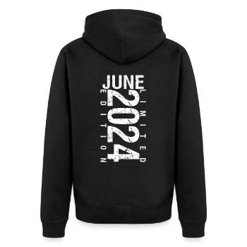 Juni 2024 Juni Geburtstagsgeschenk Juni 2024 - Unisex Premium Bio Zip Hoodie - Schwarz - Hinten - Nico (187cm)