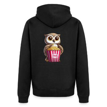 Owl with popcorn at the cinema movie night - Unisex Premium Organic Zip Hoodie - black - Back - Nico (187cm)