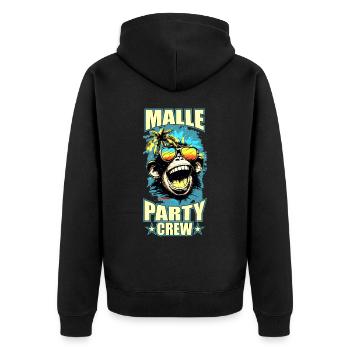 malle party crew affe - Unisex Premium Bio Zip Hoodie - Schwarz - Hinten - Nico (187cm)