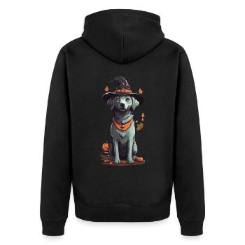 Cute Halloween Witches Dog Scary Design - Unisex Premium Organic Zip Hoodie - black - Back - Nico (187cm)