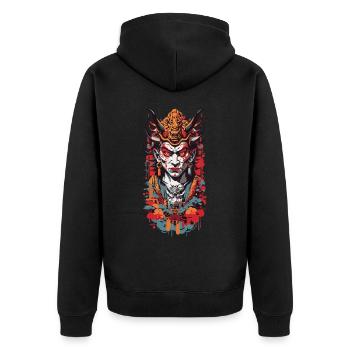 Oni Demon Anime Style Retro Aesthetic Design - Unisex Premium Organic Zip Hoodie - black - Back - Nico (187cm)