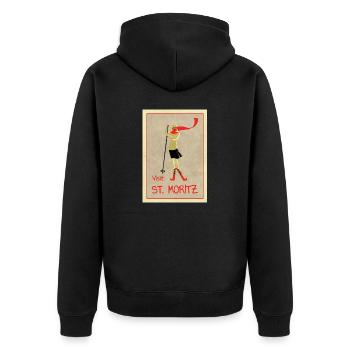 Vintage Retro Reise Plakat St Moritz - Unisex Premium Bio Zip Hoodie - Schwarz - Hinten - Nico (187cm)