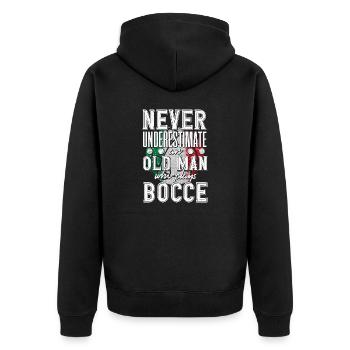 Bocce Ball Player Boules Never Underestimate An - Unisex Premium Bio Zip Hoodie - Schwarz - Hinten - Nico (187cm)