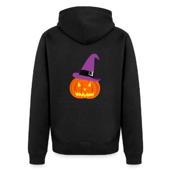Halloween Kürbis und Hut - Unisex Premium Bio Zip Hoodie - Schwarz - Hinten - Nico (187cm)