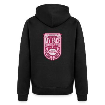 my face definitely will - Unisex Premium Bio Zip Hoodie - Schwarz - Hinten - Nico (187cm)