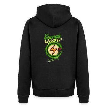 Energie Sparer Statement Design - Save Energy! - Unisex Premium Bio Zip Hoodie - Schwarz - Hinten - Nico (187cm)