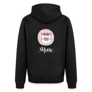 Niedliche Kawaii lustige Katze mit Blumen, die Miauen sagen - Unisex Premium Bio Zip Hoodie - Schwarz - Hinten - Nico (187cm)