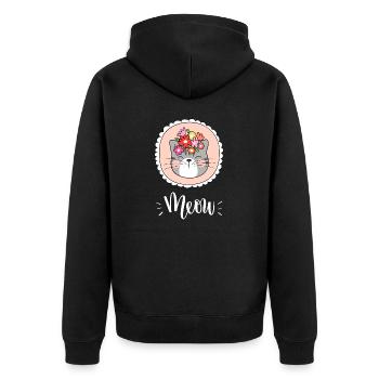 Niedliche Kawaii lustige Katze mit Blumen, die Miauen sagen - Unisex Premium Bio Zip Hoodie - Schwarz - Hinten - Nico (187cm)