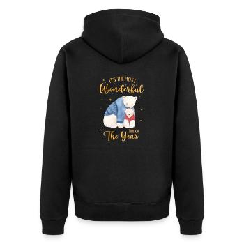 The Most Wonderful Time - Cute Polar Bear Xmas - Unisex Premium Bio Zip Hoodie - Schwarz - Hinten - Nico (187cm)