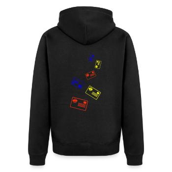 Briefmarke Bunt - Unisex Premium Bio Zip Hoodie - Schwarz - Hinten - Nico (187cm)