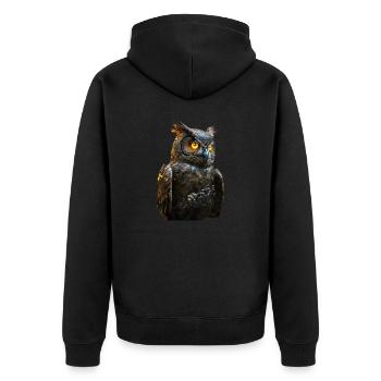 Eule III - Unisex Premium Bio Zip Hoodie - Schwarz - Hinten - Nico (187cm)