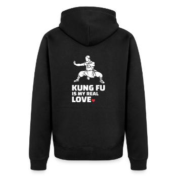 Ich Liebe Kung Fu - Unisex Premium Bio Zip Hoodie - Schwarz - Hinten - Nico (187cm)