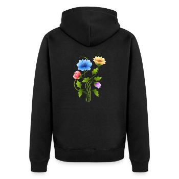 Blumen - Unisex Premium Bio Zip Hoodie - Schwarz - Hinten - Nico (187cm)
