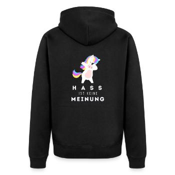 Einhorn Hass ist keine Meinung PWBT - Unisex Premium Bio Zip Hoodie - Schwarz - Hinten - Nico (187cm)