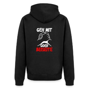 Geh mit oder beiseite - Design - Unisex Premium Bio Zip Hoodie - Schwarz - Hinten - Nico (187cm)