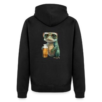 Cool crocodile in sunglasses drinking beer - Unisex Premium Organic Zip Hoodie - black - Back - Nico (187cm)