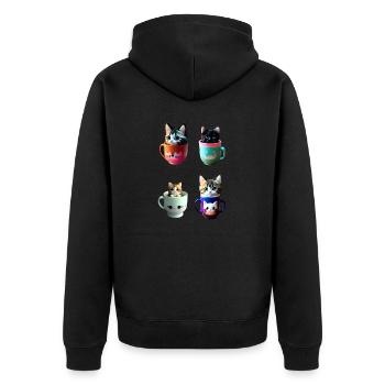 kawaii cup of kitty cat - Unisex Premium Organic Zip Hoodie - black - Back - Nico (187cm)