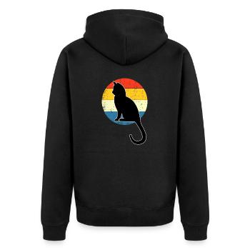 Retro Vintage Cute Cat Sunset Design - Unisex Premium Organic Zip Hoodie - black - Back - Nico (187cm)