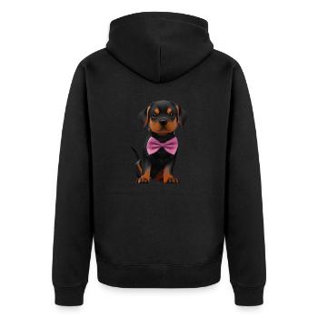 Rottweiler with bow tie dog Rottweiler puppy dogs - Unisex Premium Organic Zip Hoodie - black - Back - Nico (187cm)