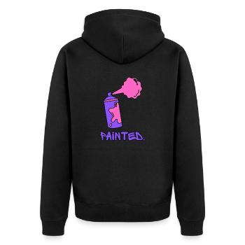 Painted - Lila/Pink - Unisex Premium Bio Zip Hoodie - Schwarz - Hinten - Nico (187cm)