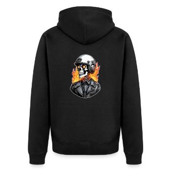 Totenkopf - Skelett - Totenkopf - Motorradhelm - Unisex Premium Bio Zip Hoodie - Schwarz - Hinten - Nico (187cm)
