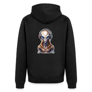 Kopfhörer / Audio / Musik / Alien / All / cool - Unisex Premium Bio Zip Hoodie - Schwarz - Hinten - Nico (187cm)