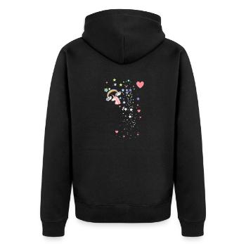 Sterne, Herzen,einhorn, regenbogen - Unisex Premium Bio Zip Hoodie - Schwarz - Hinten - Nico (187cm)